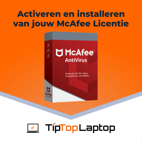 een foto van de mc afee antivirus software die te koop is bij tiptoplaptop.nl